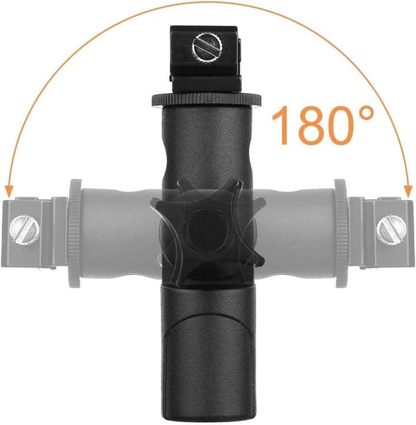 Blitsskinne, blitsfeste 3-delt paraplyholder med blitssko og 1/4\" & 3/8\" tapp for lampestativ, blitsenheter
