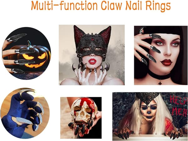 10-pack Halloween-kostym klo falska naglar ring set, Goth Punk Cr