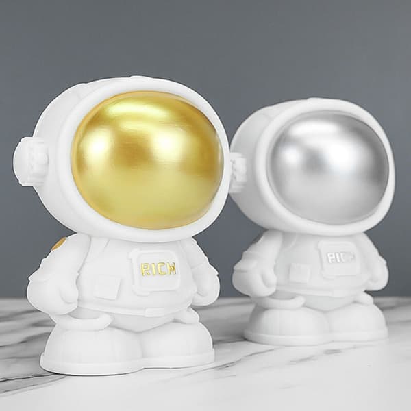 Astronaut Sparegris Dekorasjon Moderne Harpiks Kosmonaut Modell Figurer Sparegris Gaver til Barn (Sølv)
