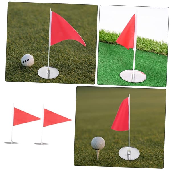 2 sæt golfhulskop i rustfrit stål og lille flag-sæt, øvelsesputtekop