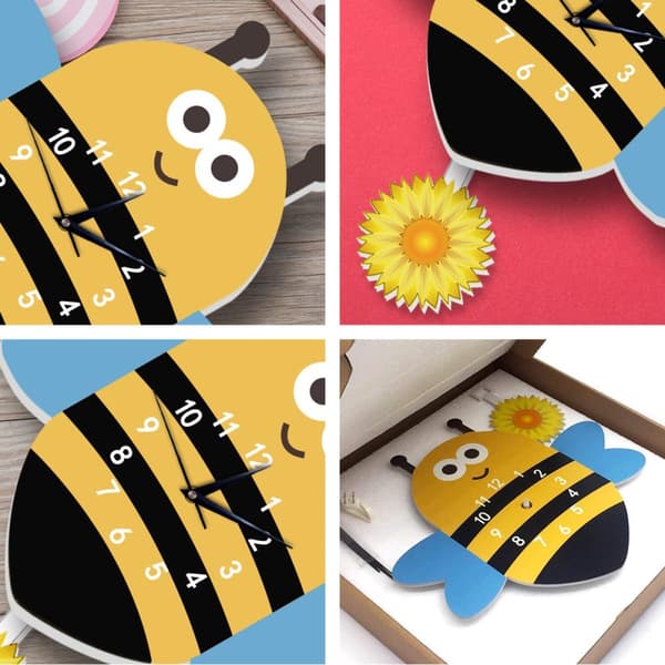 Silent Wall Clock Large Arabic Numeral Display Bee-shaped Eco-friendly PVC Foam Board