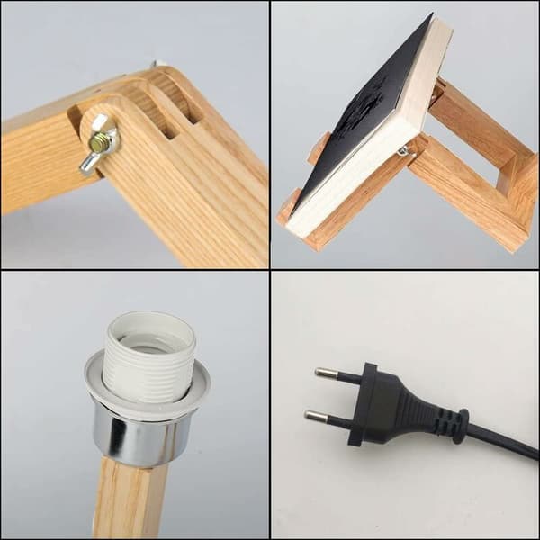 Creative Robot Table Lamp, Adjustable Can Hold Books Wooden Bedside Lamp with Fabric Shade E27 Screw for Decorative Lighting [Energy Class A]