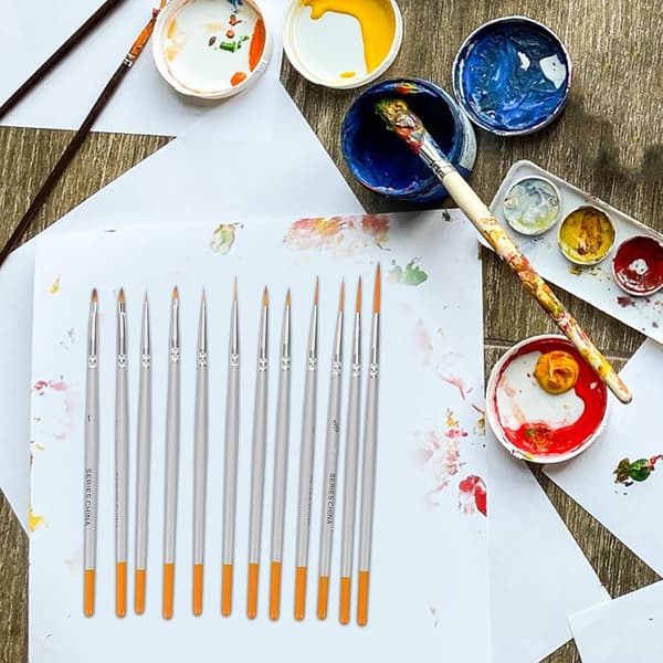 12 stk. orange linerpensler til akvarelmaling, minipensler med fin spids