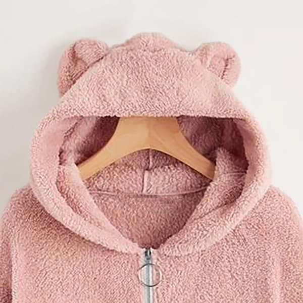 Oversized strikket sweatshirt-cardigan med hætte til kvinder - Rosa - Størrelse L Pink L Pink L