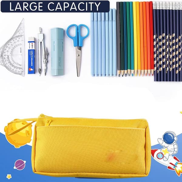 Large Capacity Pencil Case, Pencil Pouch, Makeup Bag, School, Yellow