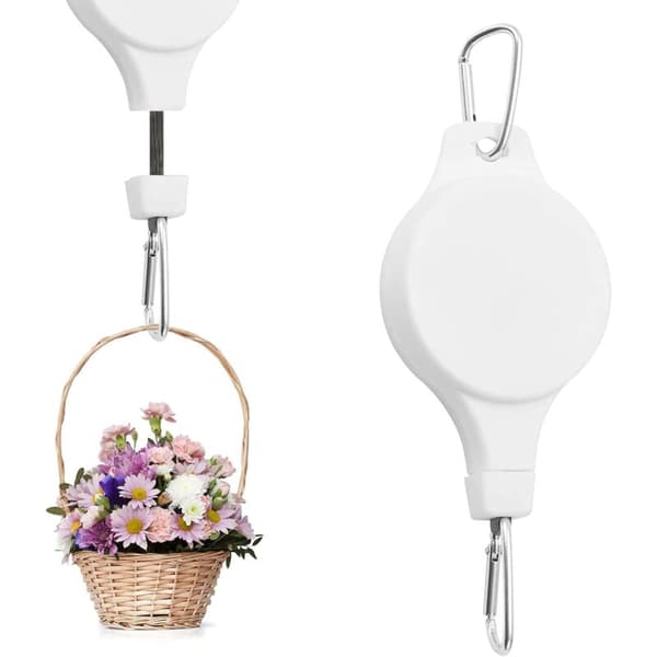 2-pack Hanging Basket Pulley, Adjustable, Robust, with 3 White Ceiling Hooks for Hanging Plant Baskets