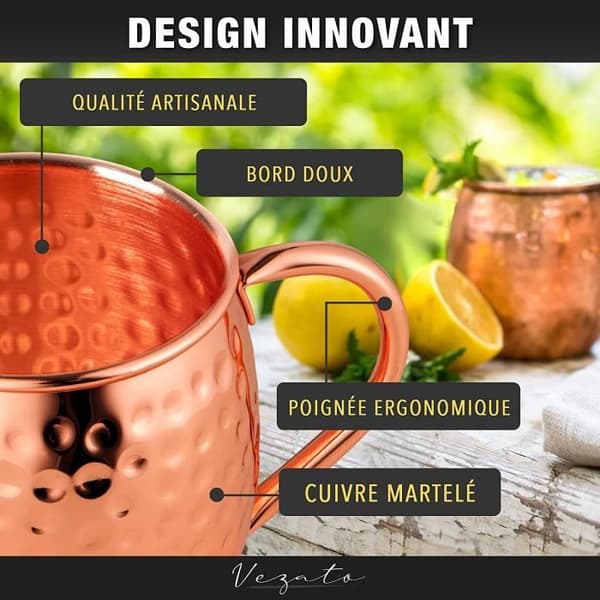Moscow Mule Glas - Kobberglas - 500ml - 4 stykker - Rustfrit stål - Tåler opvaskemaskine