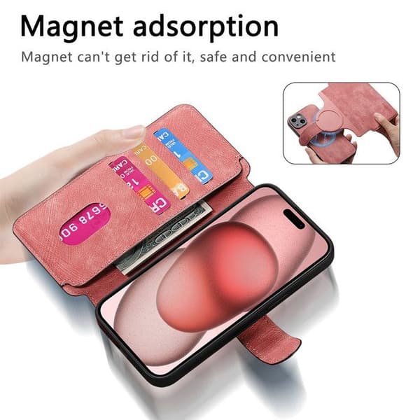 iPhone 17 Fodral, Premium Skyddande PU-läderfodral, [Magnetisk Stängning] [Flipfodral] - Rosa