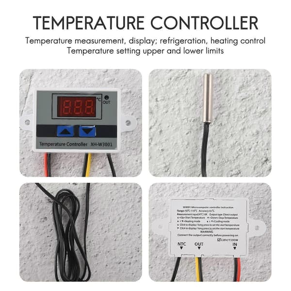 220V Digital LED Temperaturregulator 10A Termostatkontrollbryter Sonde Ny