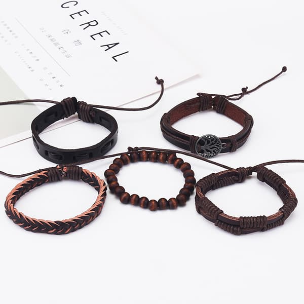 5 st Läderarmband för Män Kvinnor Flätat Rep Manschettarmband