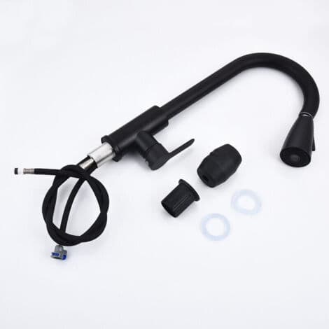 Black Stainless Steel Pull-Out Kitchen Faucet, Telescopic, Rotating, Hot and Cold