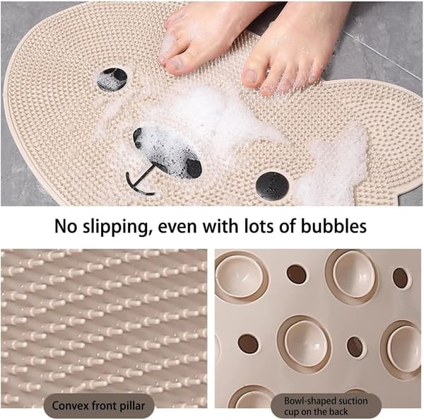 Exfoliating Foot Scrubber for Shower Use, Non-Slip Bathroom Mat, Shower Floor Mat, Khaki with Cute Pattern