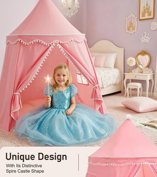 Stort legetelt til børn – Legetelt i yurt-design med taske, perfekt gave til børn, lyserød Pink