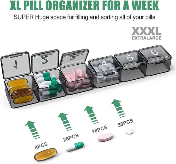 Monthly Pill Organizer Once a Day, 30 Day Easy Open Large Compartment Portable Pill Box for Travel, White White