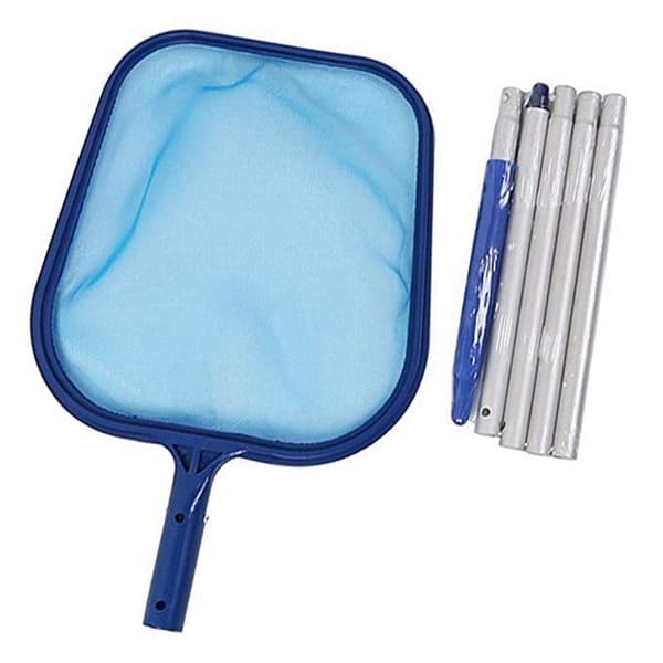 Poolblade og snavs, poolrenseskimmer, poolrensenet, poolrenseklude, poolnetrensning