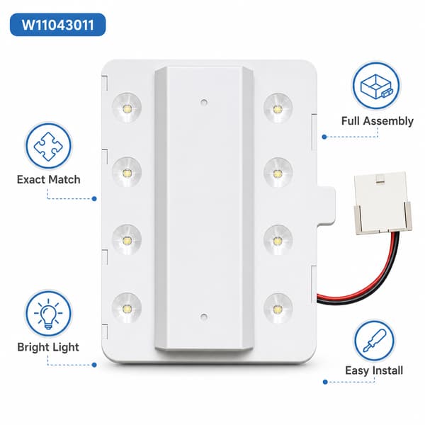 Replacement LED Refrigerator Light Unit, fits part W11043011 W11043011 Assembly (outer shell + light panel) W11043011 Assembly (outer shell + light panel)