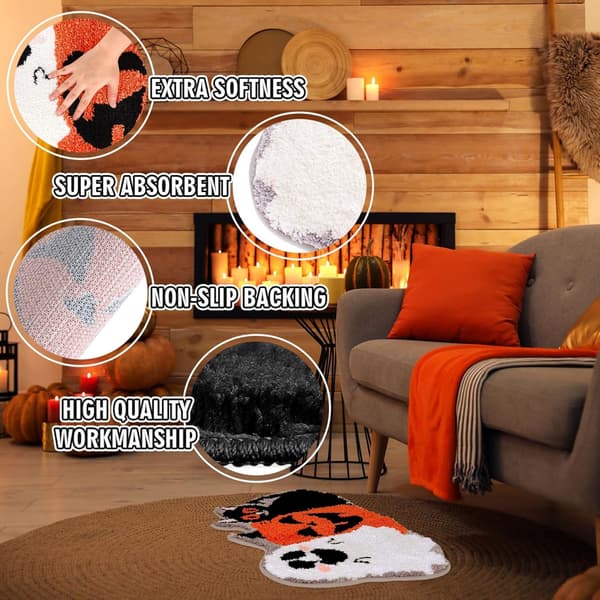 Halloween Græskar Spøgelse Sort Kat Mønster Badeværelsesmåtte (50*80cm), Skridsikker Brusemåtte Dørmåtte Entrémåtte Gulvmåtte