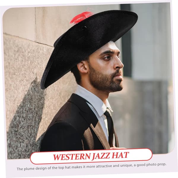 Wide Brim Jazz Hat for Performance Unisex Top Hat with Feathers Lightweight Fiber Material