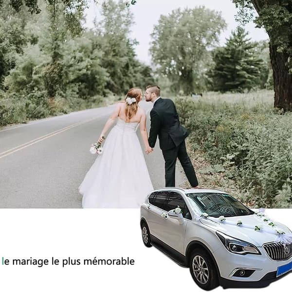 Wedding Car Decoration Ribbon - 11 Artificial White Roses