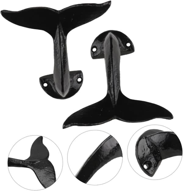 2pcs Whale Tail Shaped Storage Hooks Wall Hook Iron Creative Space-Saving Practical Design
