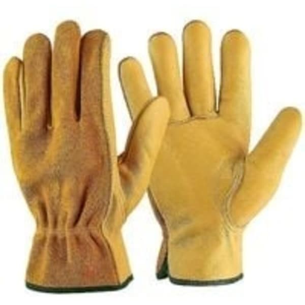 Cowhide Leather Work Gloves, for Drivers, DIY, Gardening, Warehouse, Farm Work, Multi-functional (L, Yellow)