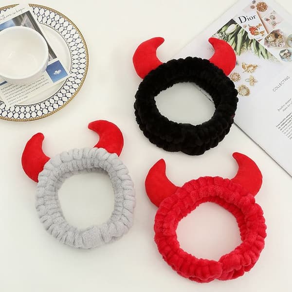 Devil Horn Face Headband Facial Cleansing Headband Makeup Cosmetic Red