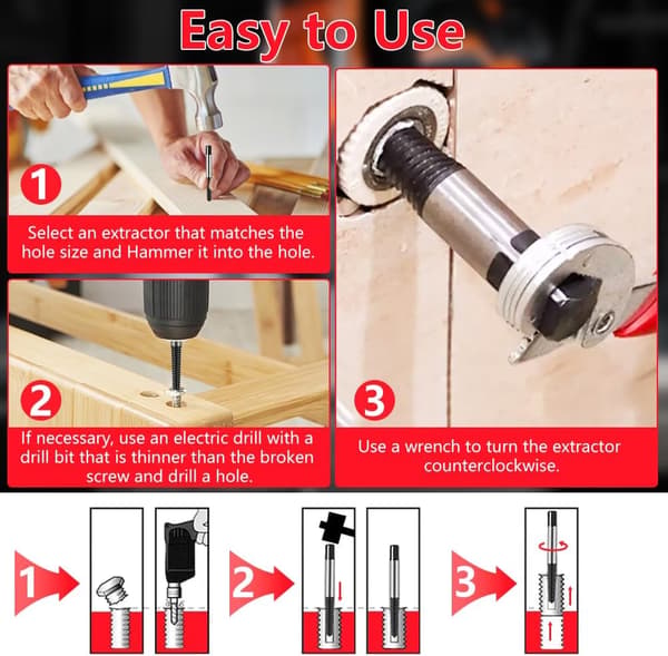 6-piece Screw Extractor Set, Left-Handed Bolt Extractor, for Removing Damaged, Rusted, Stripped, or Broken Screws