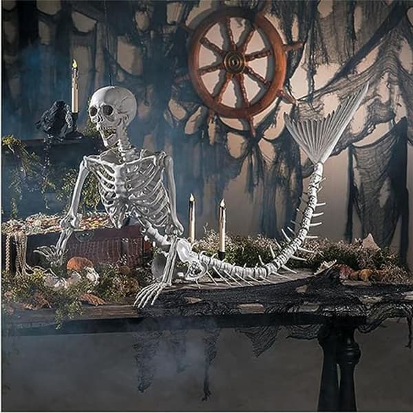 Outdoor Mermaid Skeleton Halloween Decorations, Scary Halloween Skeleton for Graveyard Haunted