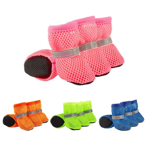 Breathable Mesh Dog Shoes for Summer, Reflective, Adjustable, Non-slip Protection, Suitable for Small Dogs (Red, Size M) Red M Red M