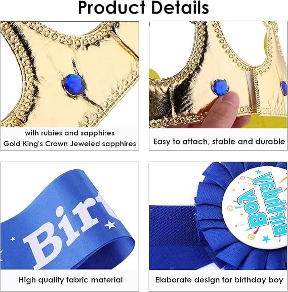 Boy's Birthday Crown Combination (Blue), Birthday Boy Sash
