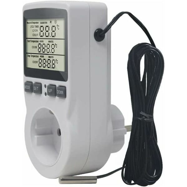 Thermostat Plug, Temperature Controller, Heating and Cooling Thermostat, Digital Thermostat Controller with Probe, LCD Temperature Control Plug
