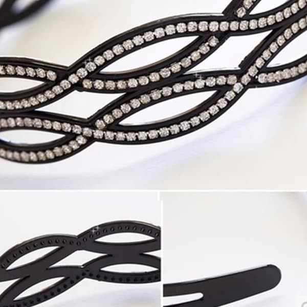 Skinnende Rhinestone Hårbøjler 2 stk. Elegante Sorte Pandebånd til Fester
