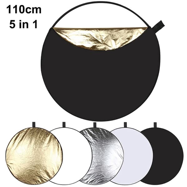 Photo Reflector 110 cm or / Silver / White / Black / Light 5 in 1 Foldable Portable Photo Reflector