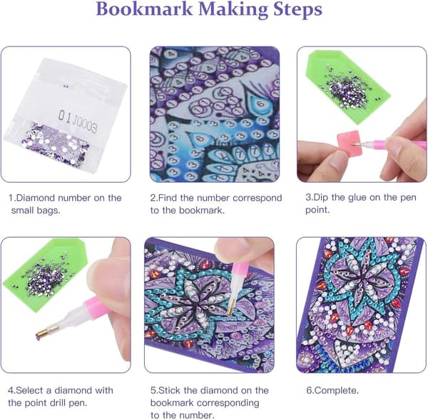 DIY Diamantmålning Bokmärke, Måla efter Nummer Diamant Läder T