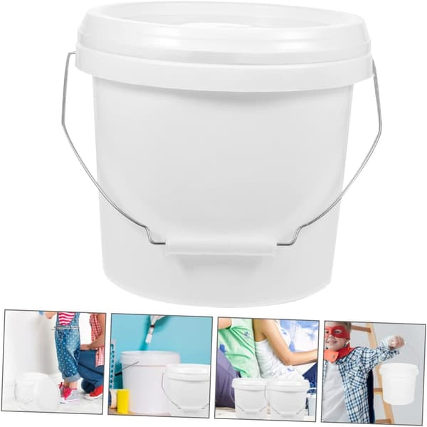 1,75 Gallon White ABS Paint Container with Lid, Multifunctional Handheld Storage Bucket