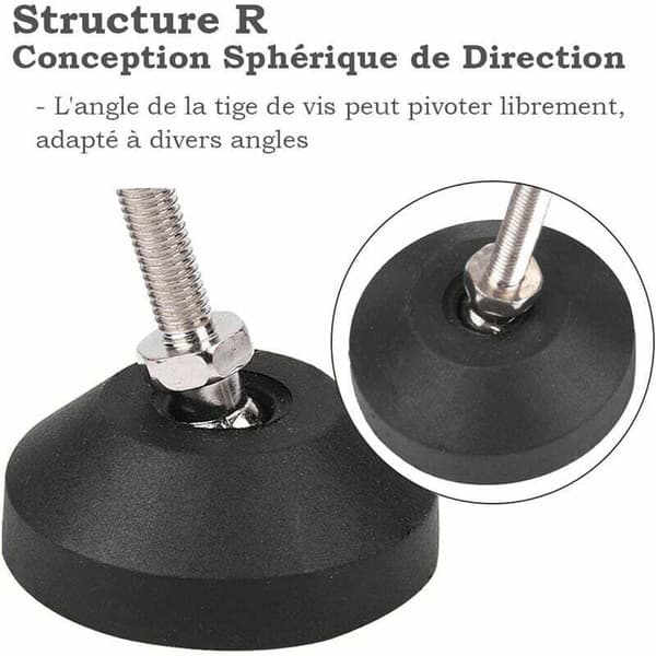 6-pack Universal Adjustable Silicone Feet D40 × M8 × 50 M8 Swivel Base Articulated Nylon Threaded Glide Pads Table Legs KLB