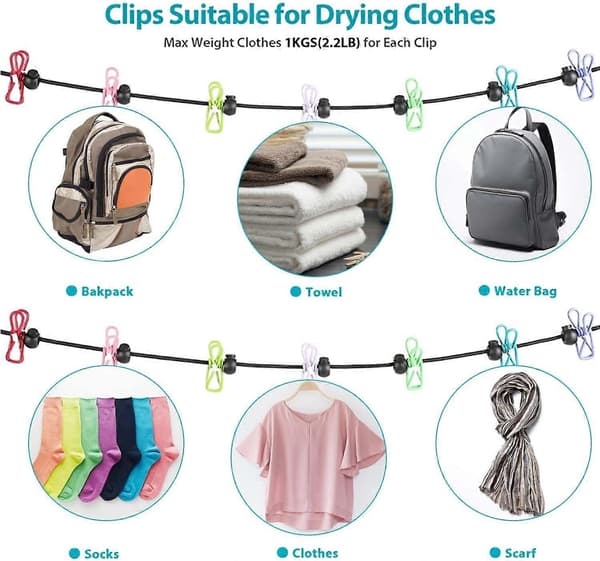 Retractable Portable Clotheslines, Retractable Clothesline for Travel, Clothesline with 12 Clothespins