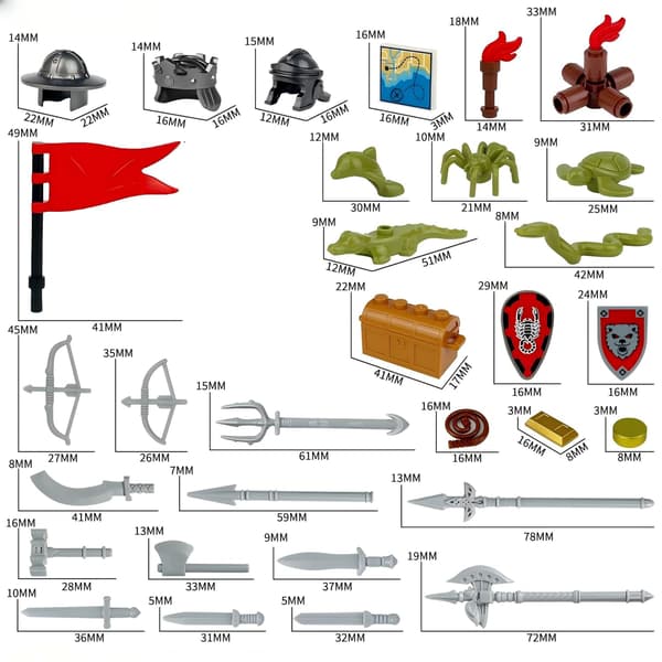 Medieval Knight Weapon Pack Accessory Set, Building Block Toy Armor Helmet Shield Bow Designed for Minifigures, Compatible with Lego