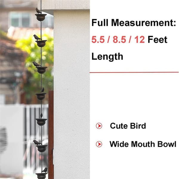 Rain Chains for Gutters Mobile Birds on Copper Rain Bells 7.8ft Rain Bells with Hanger and Attached Birds