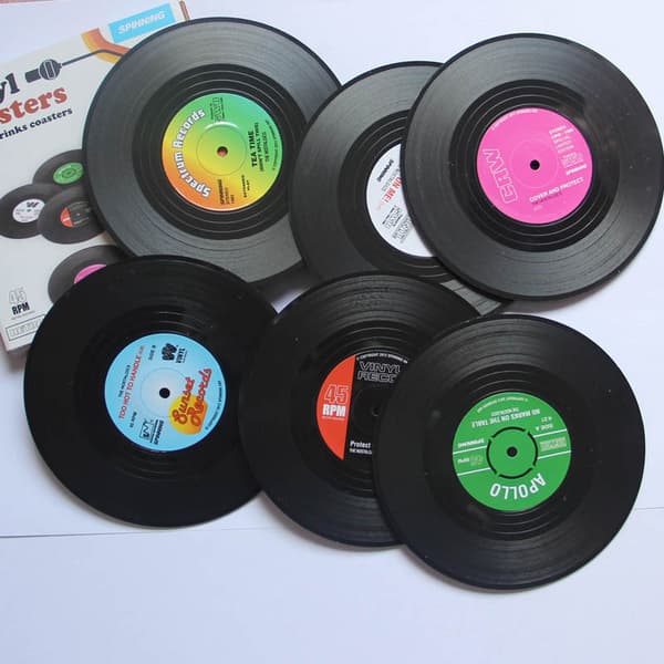 6 Vinyl Coasters with Retro CD Disc, Drink Coasters, Coasters, Re