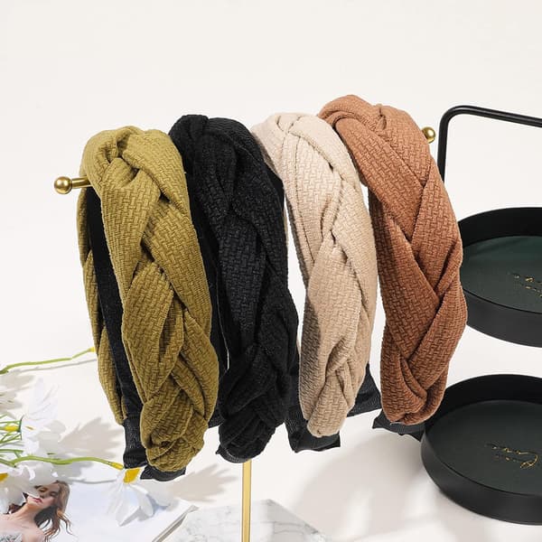 Hårband för kvinnor, Mode Boho-hårband Toppknutet med strass Elastiska träningshårband (Brun)