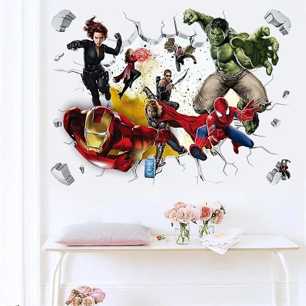 QD-Avengers Hulk Ironman Dekorativ Serietidnings Trasig Vägg PVC Väggdekal