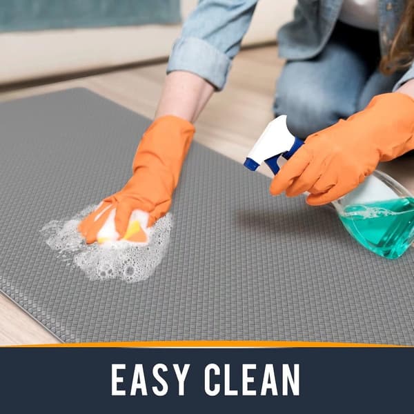 (Grey) Kitchen Mat 44 x 150 cm, Resilient Leather Kitchen Mat Non-Slip Washable, Comfortable Kitchen Mat Waterproof for Kitchen, Living Room, Office