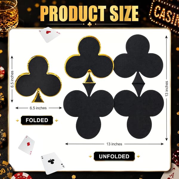 100-pack casinococktailservetter, 4 pokerkortsdesigner, guldkant style_name