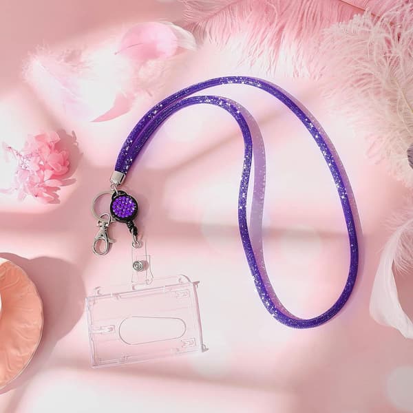 Crystal Necklace with Clear ID Card Holder and Keychain, KLB