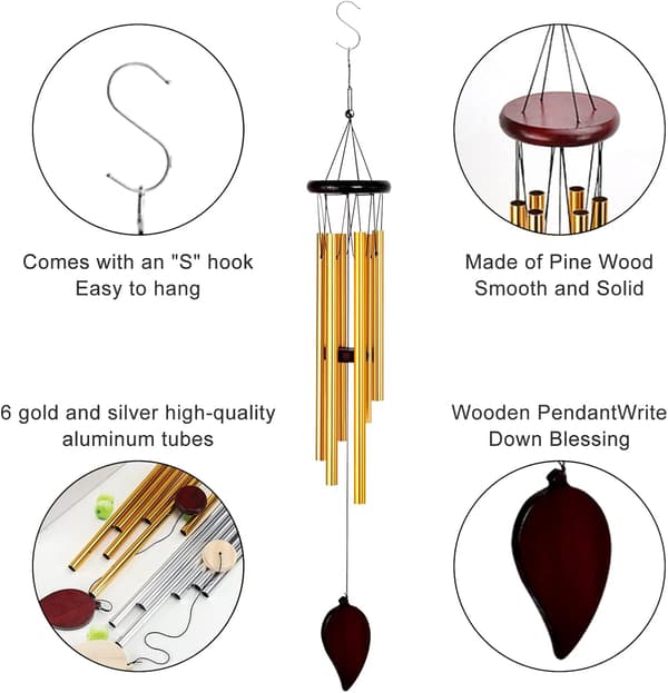 2-pack Vindspel, 6 Rör Vindspel, Metall Vindspel, Utomhus Vindspel för Heminredning