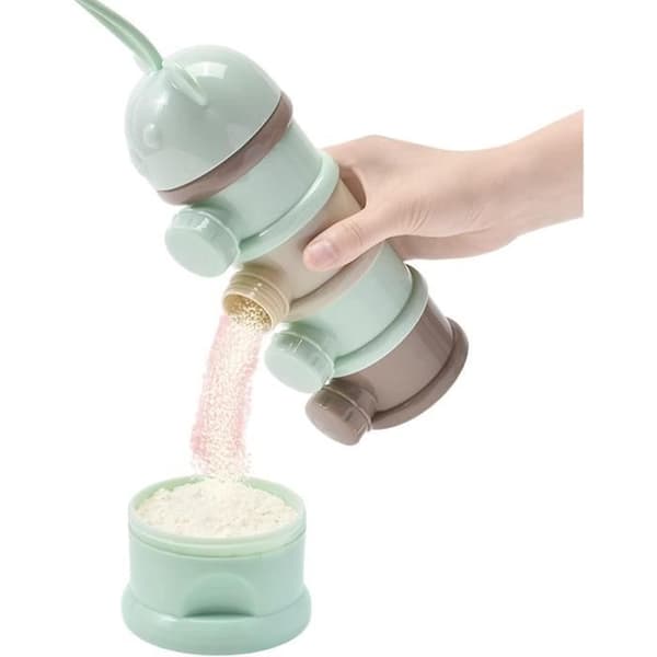 Melkepulverdispenser, 2-delt stablebar melkepulverbeholder, bærbar 4-roms melkedispenser, babysnacks
