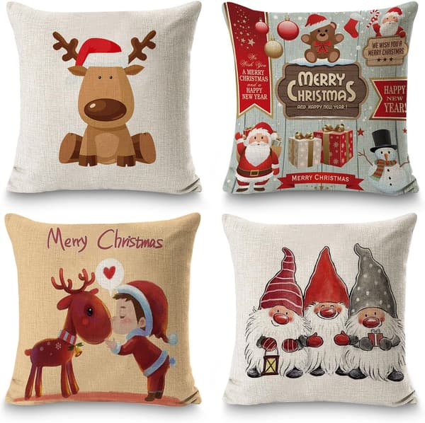 4-pack julkuddfodral, 45 x 45 cm julkuddfodral, julkuddar, juldekoration, kuddfodral
