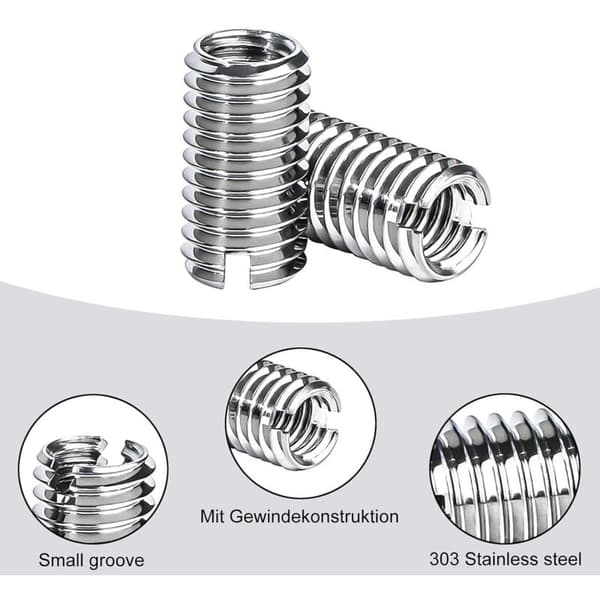 10-pack M8/M10 Thread Inserts, Self-Tapping Stainless Steel Nuts, Vibration Resistant, for Thread Repair