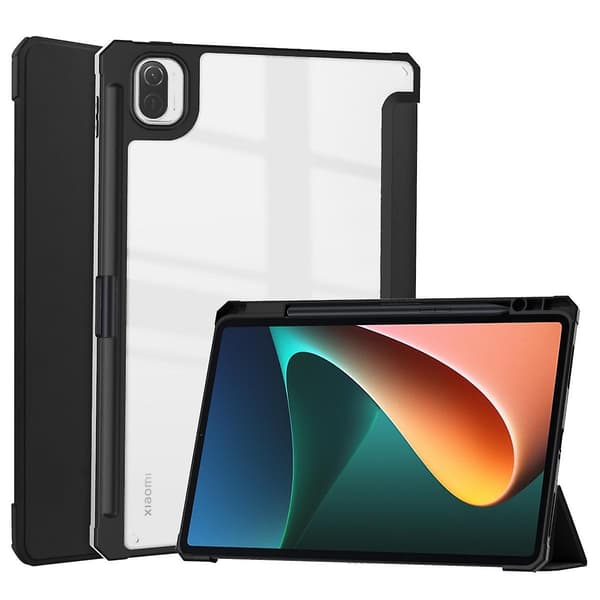Til Mi Pad 5 11.0 tommer, Smart Slim Tri-Fold Stativ med Penholder Auto Sleep/Wake Cover, Klar Bagside til Mi Pad 5 Pro 5G 2021 Beskyttelse - Sort